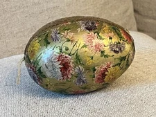 Antique 4.25” German Gold Easter Egg Candy Container With Flowers