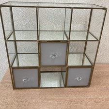 Glass and Brass Curio Collectibles display Cabinet 3 drawers