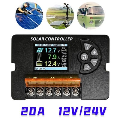 Solar Laderegler 20A PWM Solar Panel Controller Regulator 12V/24V Mit USB 5V 2A