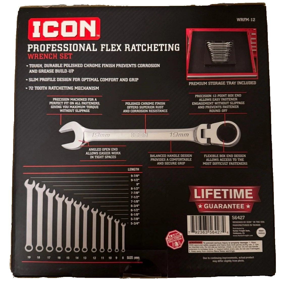 ICON WRFM-12 Professional Flex-Head Metric Ratcheting Wrench WRFM-12 56427 NEW