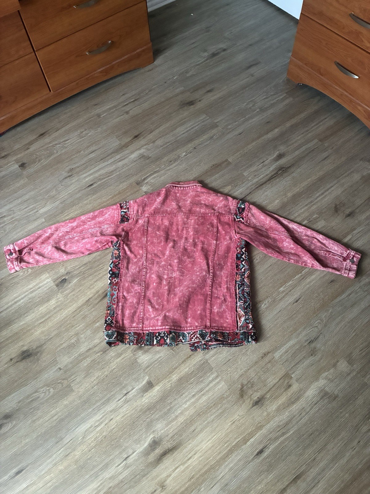 Pink Aztec Pattern Fringe Jacket Button Front Lon… - image 2