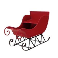 Festive Santa Sleigh Holiday Decoration, Red Iron Rustic Tabletop Accent for