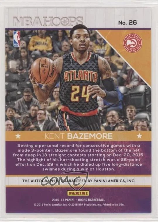 2016-17 Panini NBA Hoops Hot Signatures Kent Bazemore #26 Auto - Image 2 of 2