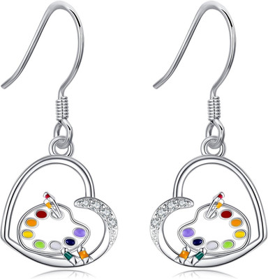 Artist Earrings 925 Sterling Silver Palette and Brush Gifts for Teacher Painter