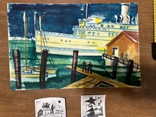 Original Panama WWII Ship Watercolor Painting By Leslie Seward Van Campen RPI