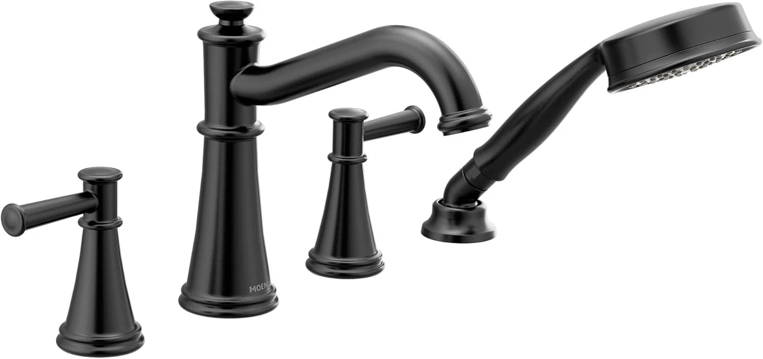 Moen T9024BL Two-Handle Roman Tub Faucet Includes Hand Shower in Matte Black