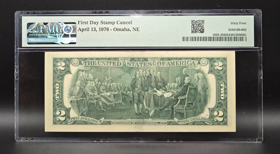 1976 $2 Two Dollar Bill-Kansas City-Stamped First Day Issue 4/13/1976-PMG 64 - Image 2 of 2