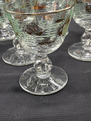 Vintage Libbey MARINE LIFE Set of 6 Cordial Glasses Stemware MCM Rare - Picture 5 of 10