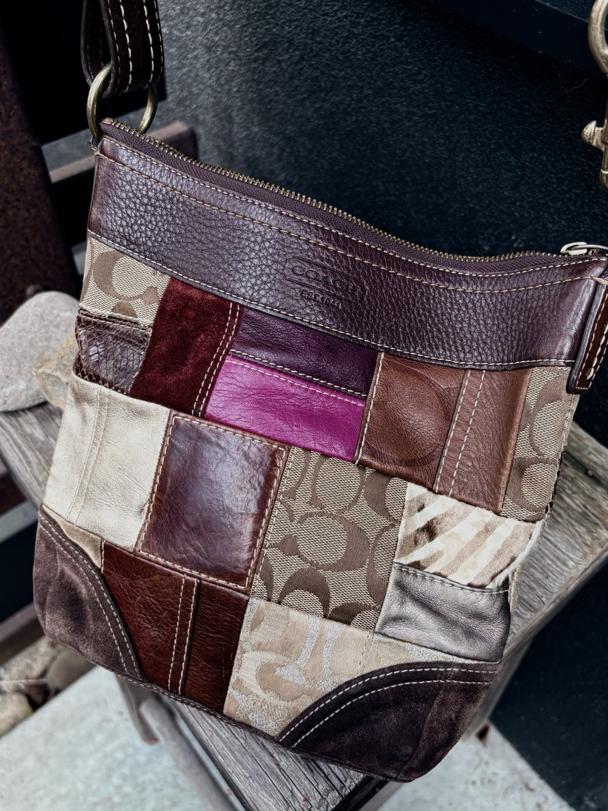 Coach Multicolor Patchwork Brown Leather Suede Sh… - image 1