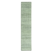 2'7"x12' Green Wool Oxidized Grass Design Hand Knotted Runner Rug 77081