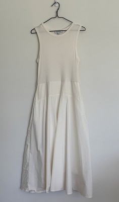 Pedro Del Hierro Cream Sleeveless Midi Dress Ribbed Top Tiered Skirt Medium