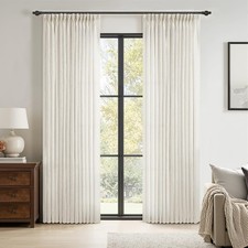 Pinch Pleated Natural Linen Curtains 90 Inches Long 2 Panels for Bedroom Livi...