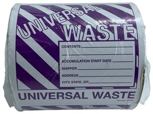 Universal Waste Labels Roll 6" X 6" Purple & White Durable Stickers Damaged