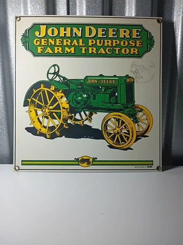 Vintage 1995 John Deere Sign by Ande Rooney Porcelain Advertising Metal 10" x 10