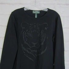 Ralph Lauren Active Black Tiger Face Long Sleeve Tee Shirt Size M