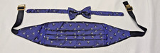 Vintage Neiman Marcus Blue Geometric Silk Cummerbund Bow Tie Set 1993 W/ Box