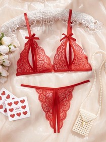 Women's Sexy-Lingerie Babydoll Sleepwear Christmas Lace Dress G-string Nightwear