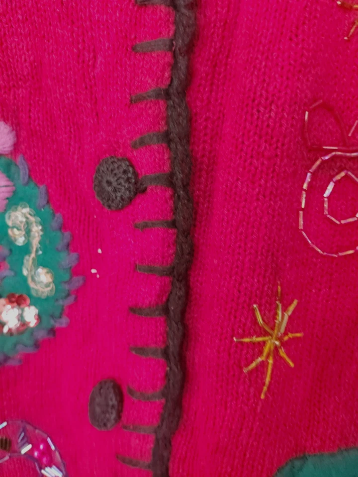 Diseñadores Originales Multicolor Feo Navidad Suéter Cárdigan Coronas Foto 3 de 4