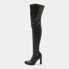 Alexander McQueen Black Leather Thigh High Boots Size 40