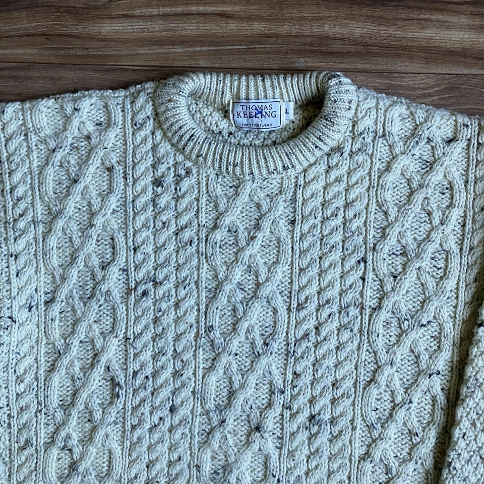 Suéter Thomas Keeling Para Hombre Grande Lana Tejido con Cable Pescador Hecho en Inglaterra Foto 3 de 4