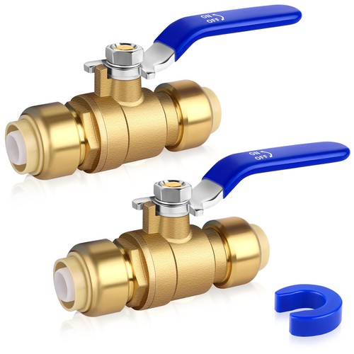 Push Fit Ball Valve, 2pcs 1/2 Inch x 1/2 Inch Push-to-Connect Water Shut Off ...
