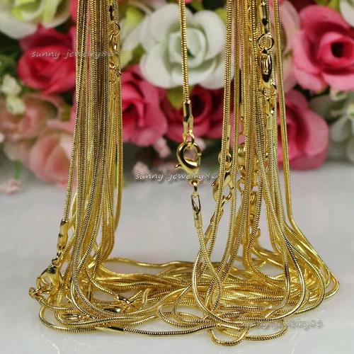 Wholesale 10pcs/20pcs Gold Plated 1.2mm Snake Chain Necklace 16",18",20",24"