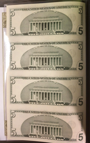 2006 Uncut $5 Sheet of 4 Federal Reserve Notes Uncirculated - Picture 10 of 12