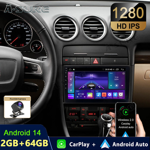 64G Android 14 Autoradio Carplay GPS Navi Kam Für Audi A4 8E 8H B6 B7 2000-2009 - Bild 1 von 17