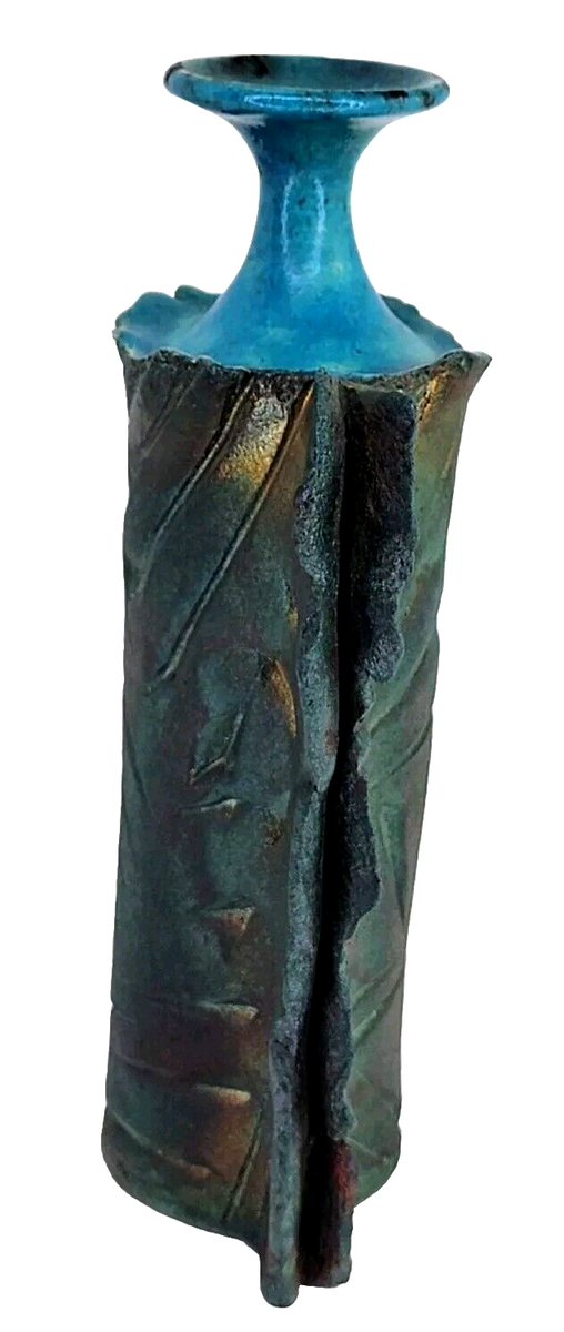 Lois Gress Neal Raku Fired Iridescent Earthenware Pottery Vase