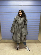 Luxury Full Skin Blue Frost Fox Fur Coat Real Fur Long Coat Skin To Skin Frost