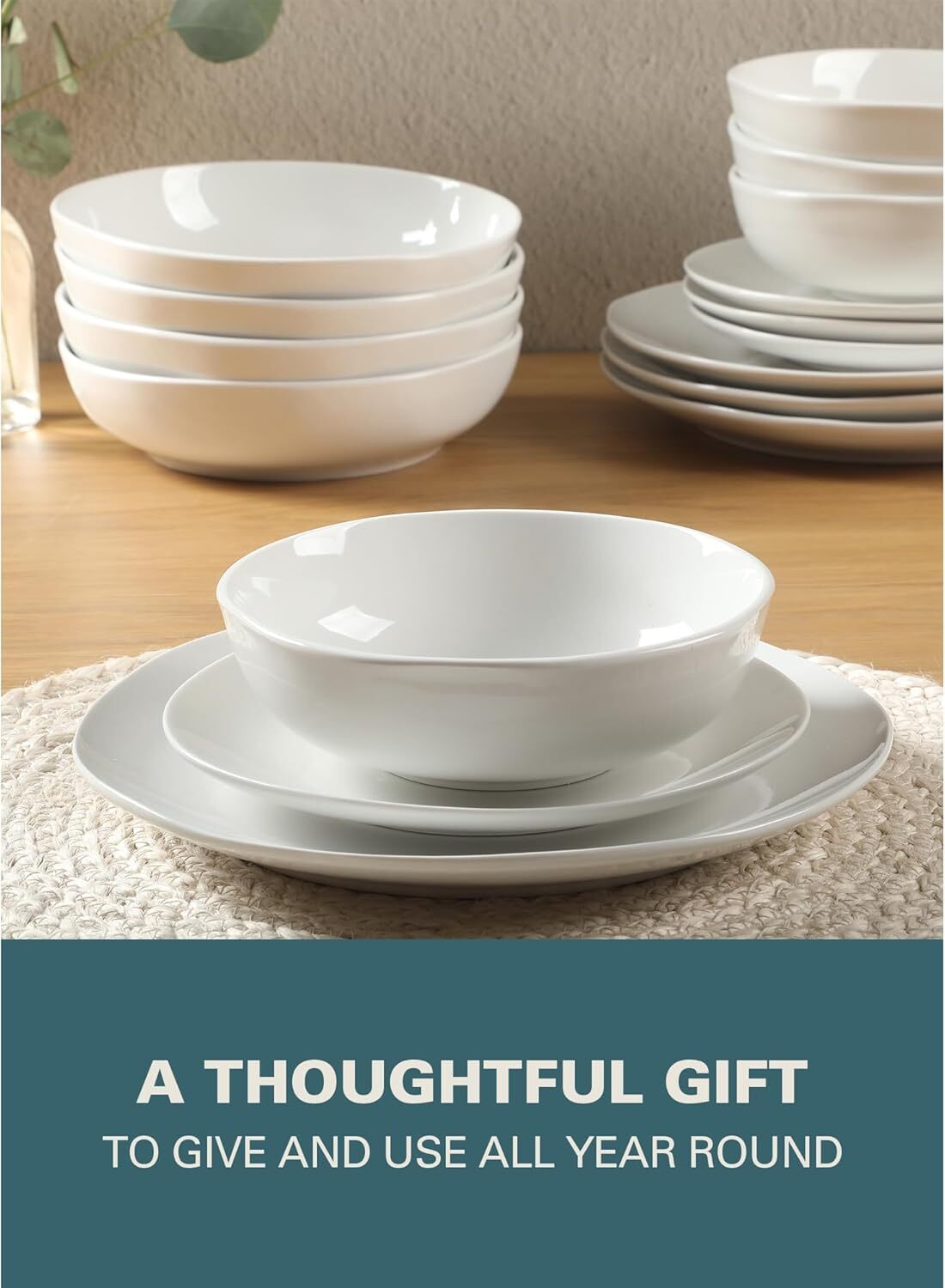 16 Piece Ceramic Plate and Bowl Dinnerware Set for 4