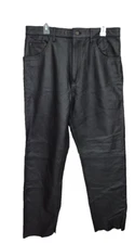 Guide Gear Pants Mens 35x34 ( T 38) Black Leather 5 Pkt Biker Raw Hem  VTG