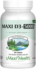 Maxi Health Vitamin D3 5000 IU Dietary Supplement - Easy to Swallow - Odorles...