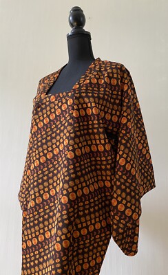 Orange brauner kurzer Kimono Hapri Mantel authentisch japanisch Vintage 