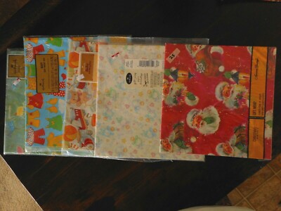 Lot of 5 Vintage Gift Wrapping Paper Baby Shower Christmas Hallmark & others