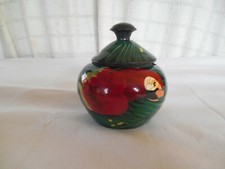 Hand painted wood pod lidded bowl Parrot, Macaw design Trinket jar