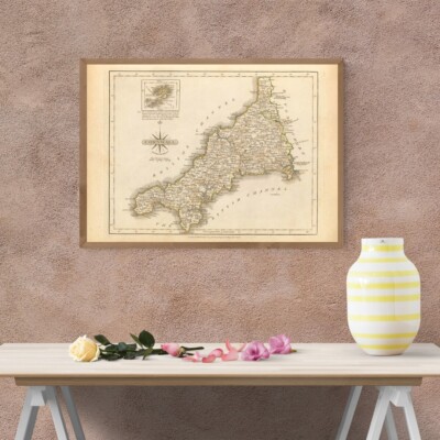 Map: Cornwall England. Fine Art Giclee Museum Luxury Gift Print
