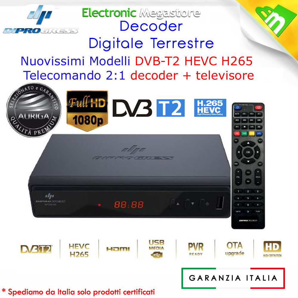 Decoder Digitale Terrestre DVB-t2 HEVC H265 PVR DIPROGRESS DPT201HD