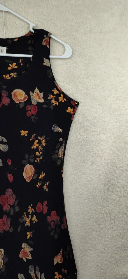 NYC Love Women Dress Medium Black Floral Rayon Sleeveless Shift Maxi Vintage 90 - Image 3 of 4