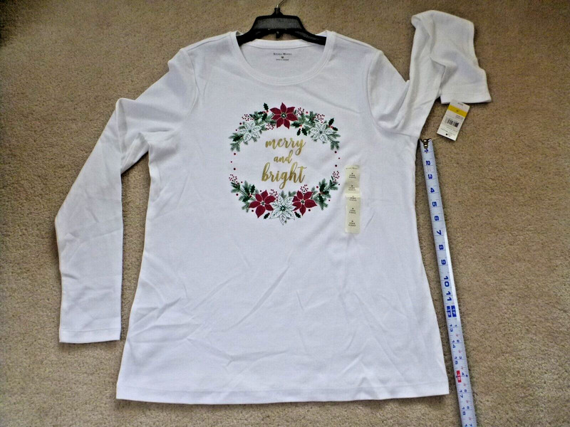 New Women's Christmas Holiday Pullover white shirt Studio Works sz S , MSRP $28