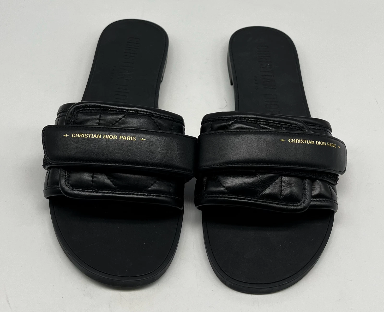Christian Dior DiorRevolution boucle cuir matelassé noir slide taille 38