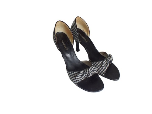 Pumps Damen Pumps Peeptoe Schwarz Weiß Vichy Schleife - Bild 4 von 5