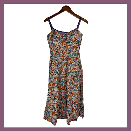 VTG 60s 70s Mod De Weese Designs Purple Floral Sun Dress Swim and Sun Size 9/10