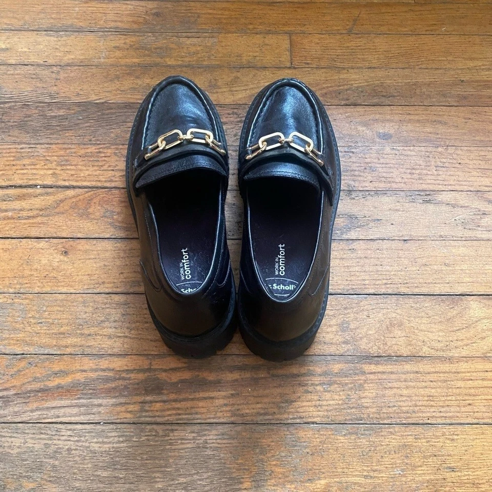 Mocasines gruesos negros Freya exclusivos talla 10 ASRA con detalle dorado Foto 2 de 4