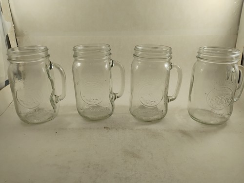 FOUR Vintage Golden Harvest Mason Drinking Jar W/ Handle Pint
