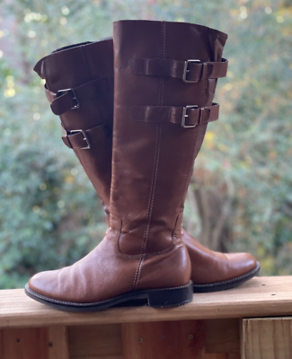 ECCO Boots Size 8 Wide Tall Knee-High Leather Riding Zip Buckles