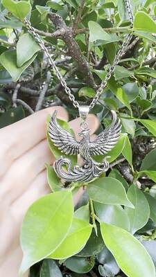 Large Phoenix Pendant 925 Sterling Silver Rebirth Resurrection