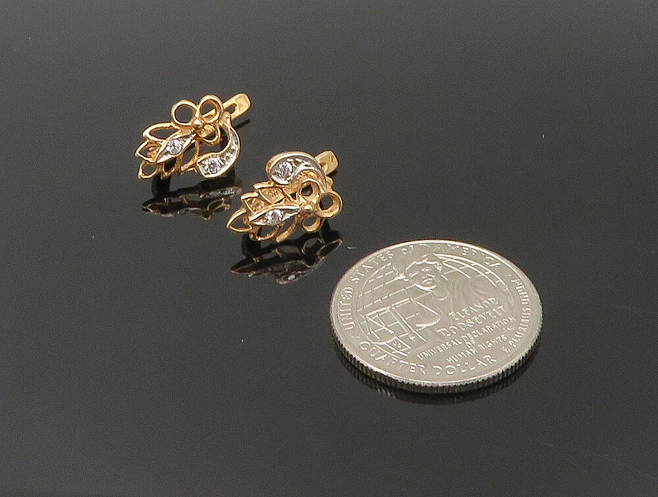 Pendientes colgantes vintage de zafiro blanco de oro rosa de 14 quilates de Europa del Este GE159 Foto 3 de 4