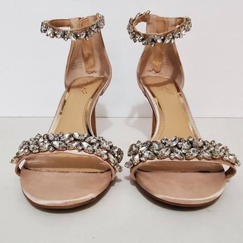 Badgley Mischka Caroline blush satin jewel Embellished ankle strap Shoe 8.5 - Picture 8 of 16