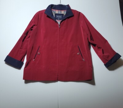 Nautica Red Wind Rain Flannel Lined Full Zip Coat Jacket Womens XL